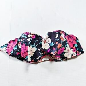Shade & Shore Tropical Floral Ruffled Strapless Bikini Top 34C